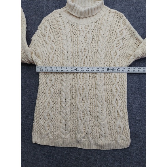 Yorkshire Knitting Sweater Womens Large Beige Fishermans Turtleneck Cable Knit - Picture 6 of 9